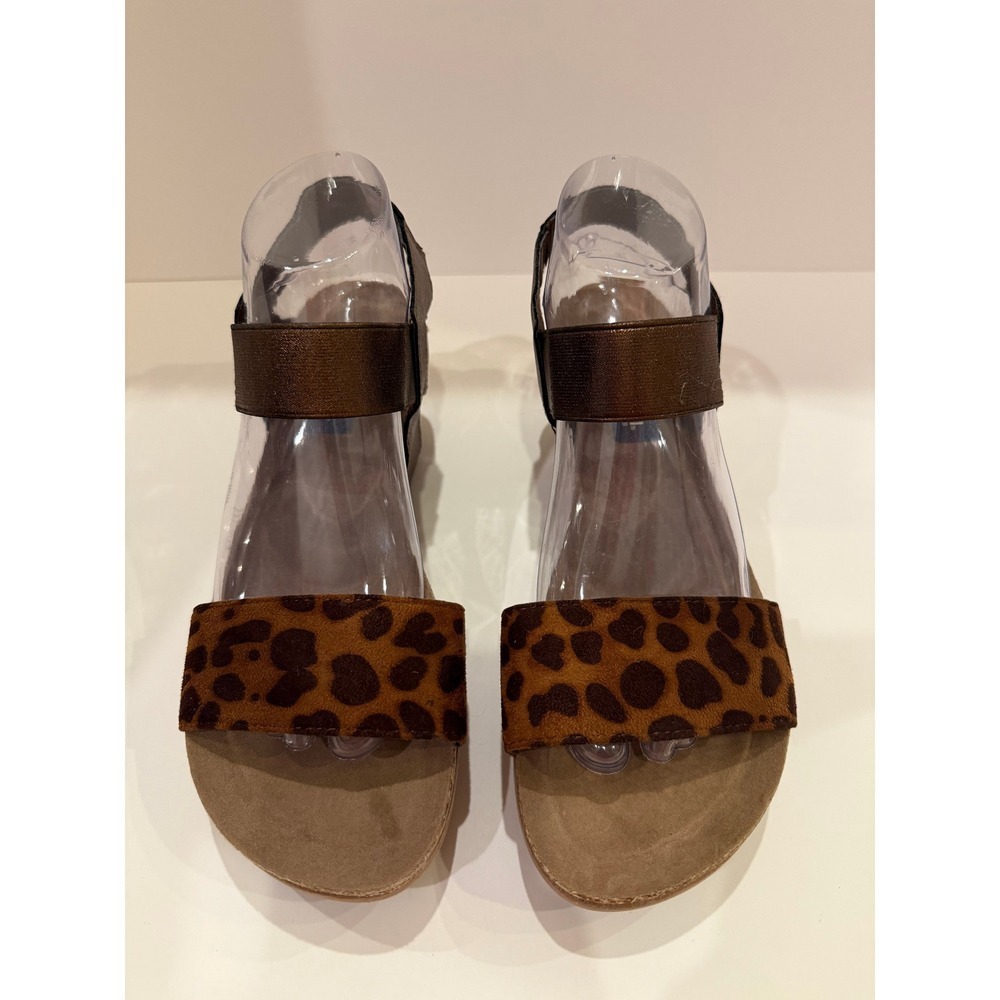 Natural Reflections Sanra Wedge Sandals Women Leopard Print Brown Comfort
